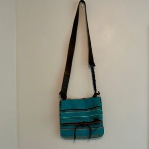 Merci turquoise crossover boho canvas bag- genuine leather chunky strap